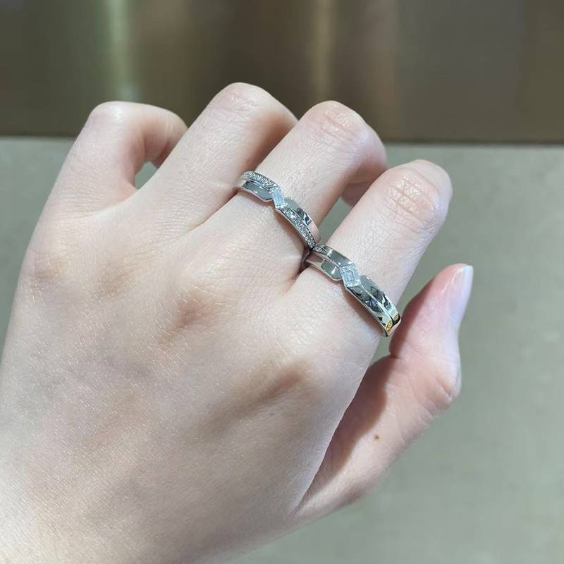 S925 Silver Plated Platinum Couple's Ring Customized Selection, Accessory Stone Moissanite Diamond 0.6ct